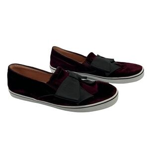 Kate Spade Delise Wine Velvet Flats With Faux Leather Bow Size 8